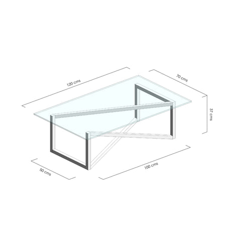 Mesa de Centro Continua, diseño fluido con acero y vidrio.