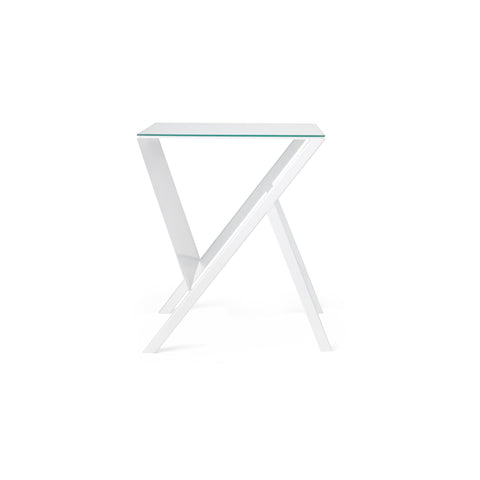 Mesa Pliego en acero con vidrio templado, estilo minimalista.