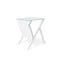 Mesa Pliego en acero con vidrio templado, estilo minimalista.