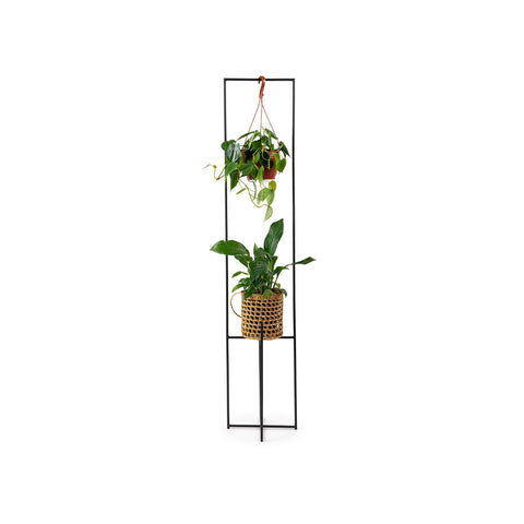 Pedestal Doble para Plantas, soporte de diseño minimalista en metal.